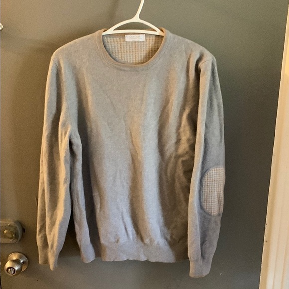 Gran Sasso Gray Crewneck cashmere blend  Sweater with Ribbed Trim elbow patches - Picture 1 of 5
